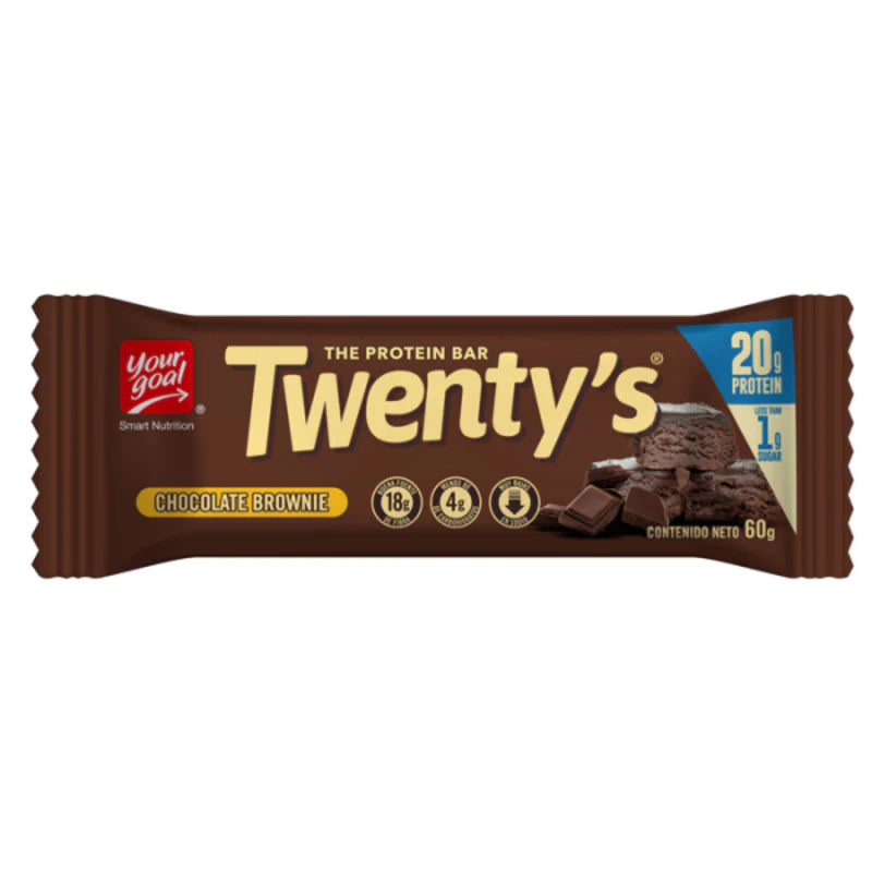 Barra Twenty's 20g proteína, 60g, chocolate brownie.