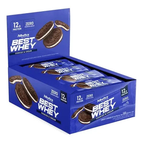 Barra Best Whey Zero Athletica, 49g, cookies & cream.