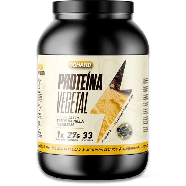 Proteína Vegetal GoHard, 1kg, vainilla ice cream.