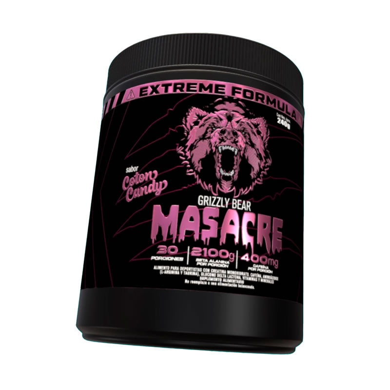 Masacre Pre Workout Grizzly Bear, cotton candy.