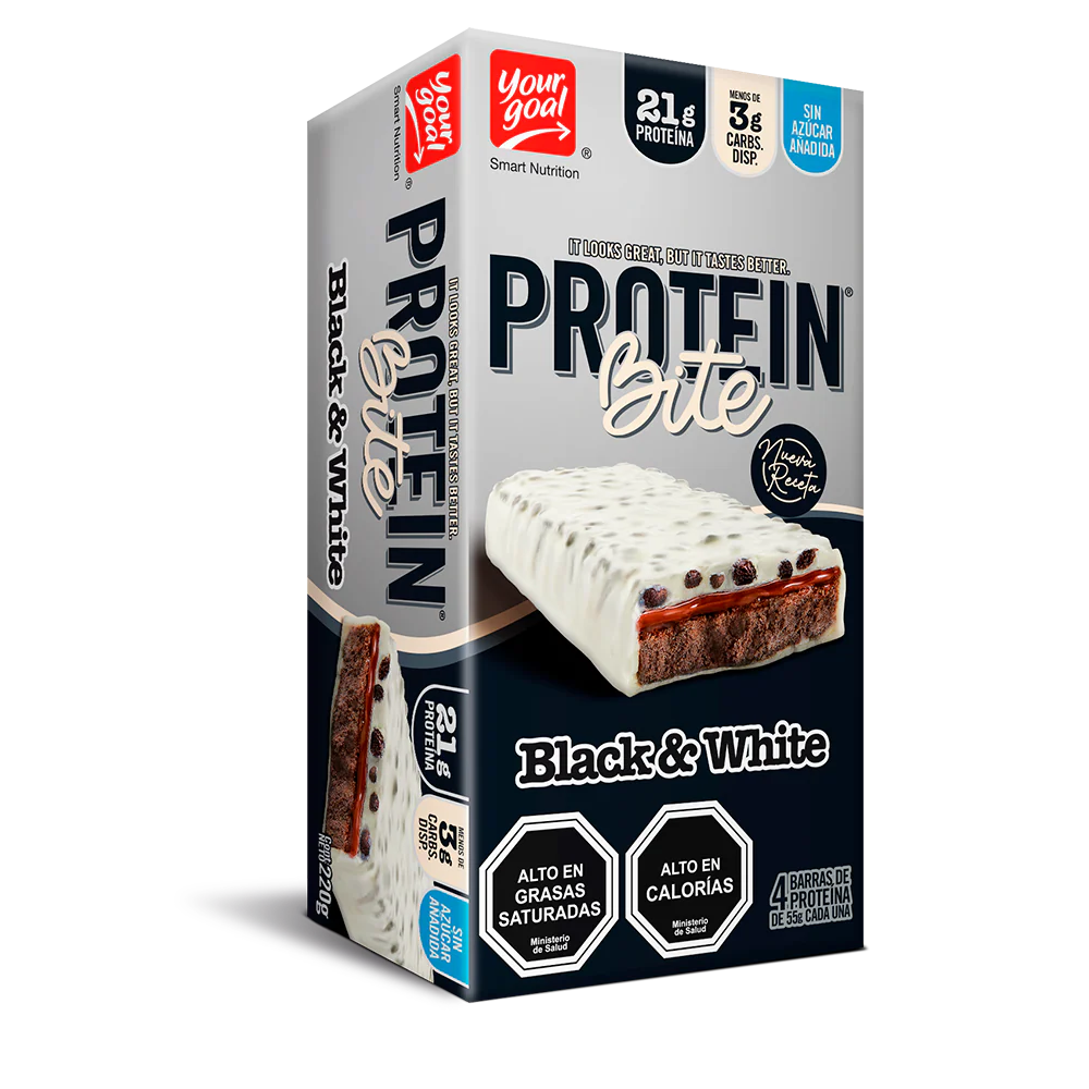 Protein Bite 21g proteína, 55g, black & white.